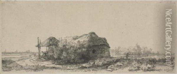 Landscape With A Cottage And Haybarn (b., Holl. 225; H. 177; Bb.41-a) Oil Painting - Rembrandt Van Rijn