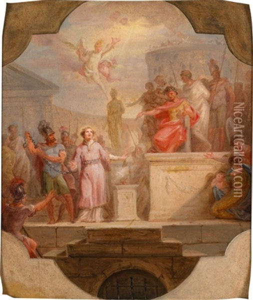 Szene Aus Der Legende Des Heilige Laurentius (sketch For Ceiling Painting) Oil Painting - Josef Schopf