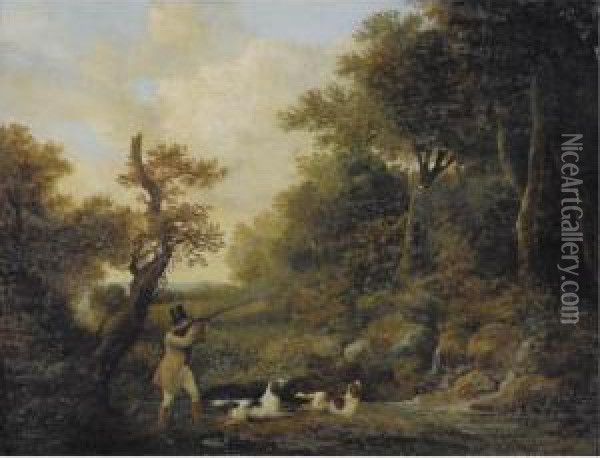 A Gentleman Shooting Pheasant In A Clearing Oil Painting - Samuel John Egbert Jones