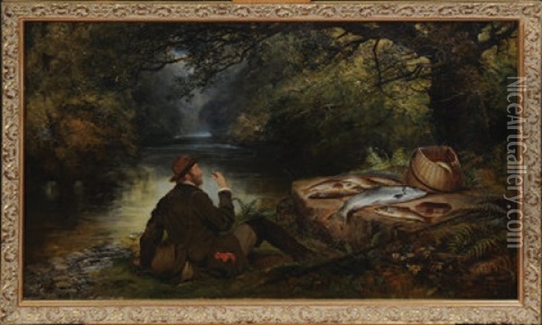 Fisherman Resting On A River Bank Oil Painting - Joseph Adam