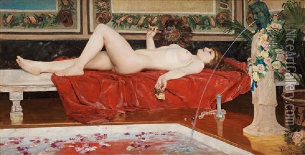 Romerskt Bad/odalisk (the Roman Bath/odalisque) Oil Painting - Georg Pauli