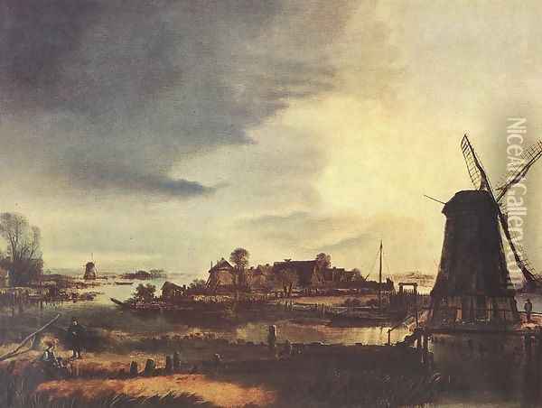 Landscape with Windmill 1647-49 Oil Painting - Aert van der Neer