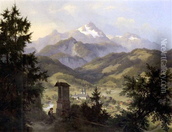 Blick Auf Berchtesgaden Und Den Watzmann Oil Painting - Eduard Karl Biermann