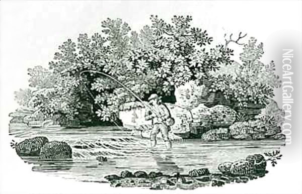 An Angler in a River Pool Oil Painting - Thomas Falcon Bewick