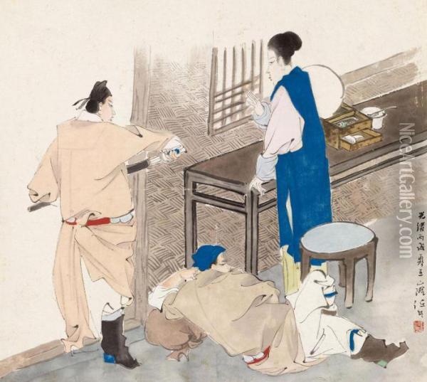 Three Knight-errants Oil Painting - Ren Yi