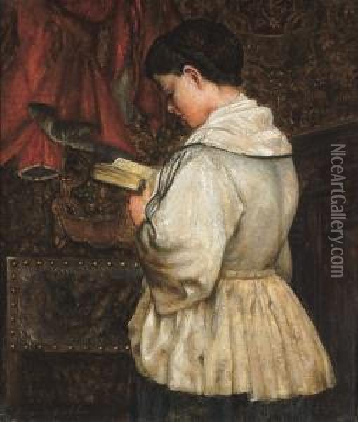 Woman Reading - Liseuse (ca. 1870) Oil Painting - Henri De Braeckeleer