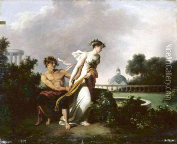 Parkland Landscape With Two Lovers Oil Painting - Nicolas Antoine Taunay