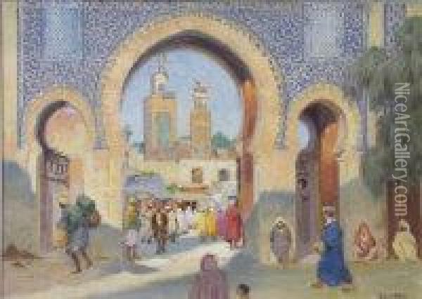 Fez. The Porte De Boujloud Oil Painting - Alfred Jean Foretay