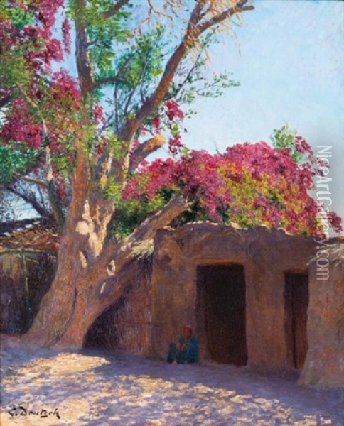 Jeune Egyptien A L'ombre D'un Bougainvillier Oil Painting - Ludwig Deutsch