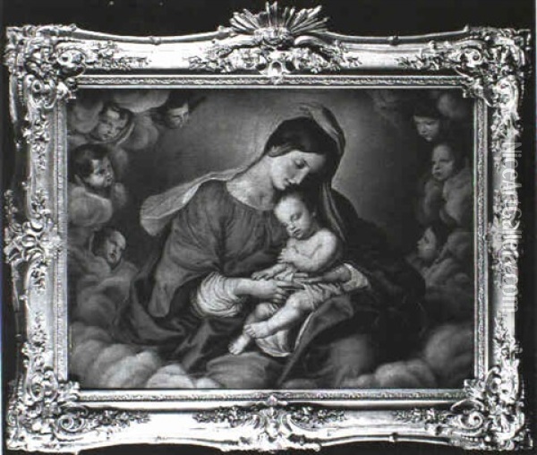The Madonna And Child With Cherubim Oil Painting - Giovanni Battista Salvi (Il Sassoferrato)