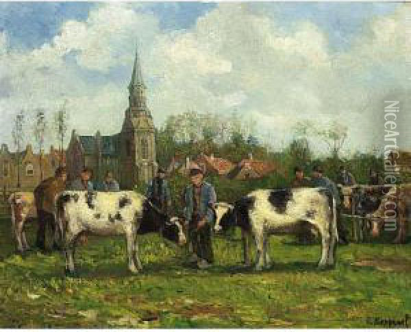 A Cattle Market Oil Painting - Cornelis Koppenol
