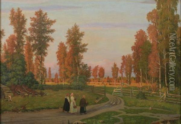 Peasant Women On Country Lane Oil Painting - Michail Markianovic Germasev