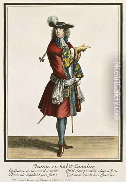 Cleante Dressed as a Cavalier, fashion plate, c.1695 Oil Painting - Nicolas Bonnart