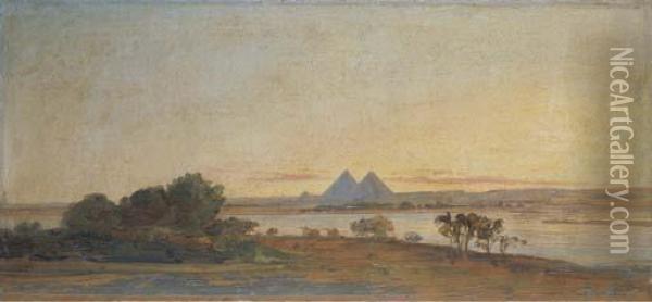 Il Nilo E Le Piramidi Oil Painting - Vincenzo Marinelli
