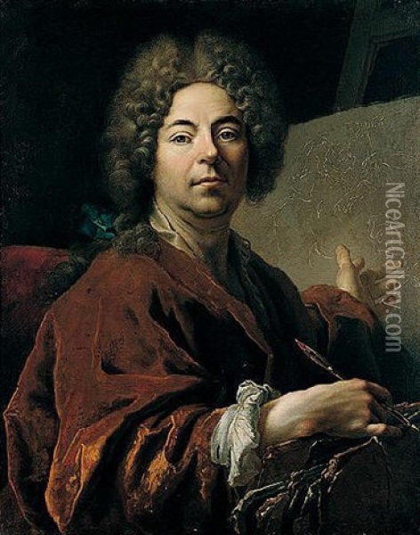 Portrait Of The Artist, Aged 55 Oil Painting - Nicolas de Largilliere