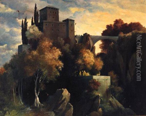 A Castle In A Wooded Landscape Oil Painting - Pietro Isella