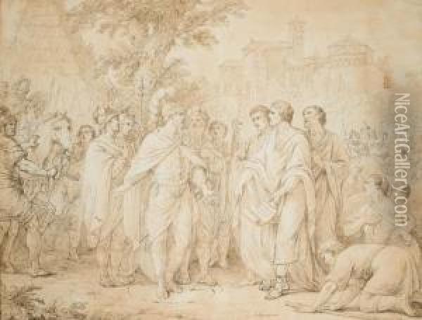 Le Consul Popilius Lenas Entourant D'un Cercle Le Roi Antiochus Oil Painting - Louis Lagrenee