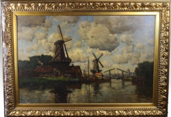Windmills Oil Painting - Hermanus Koekkoek the Younger