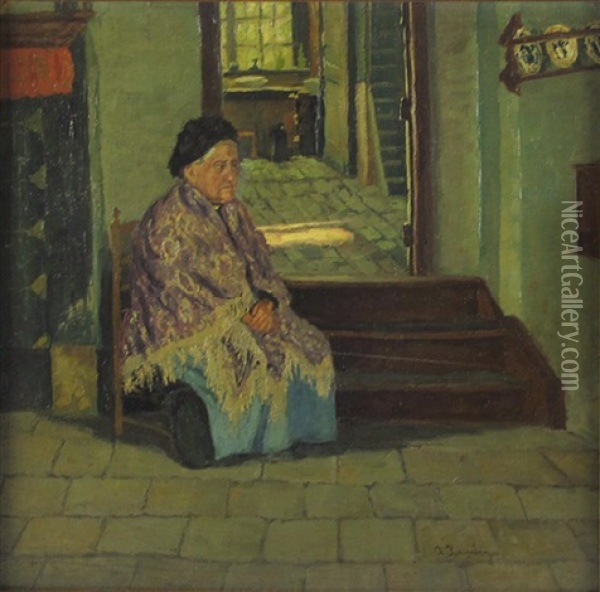 Portrait Einer Alten Frau In Bauerlichem Interieur Oil Painting - Alfred Rasenberger