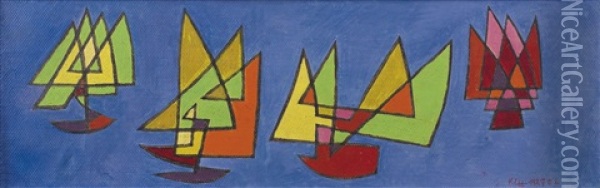 Vier Segelschiffe (four Sailships) Oil Painting - Paul Klee
