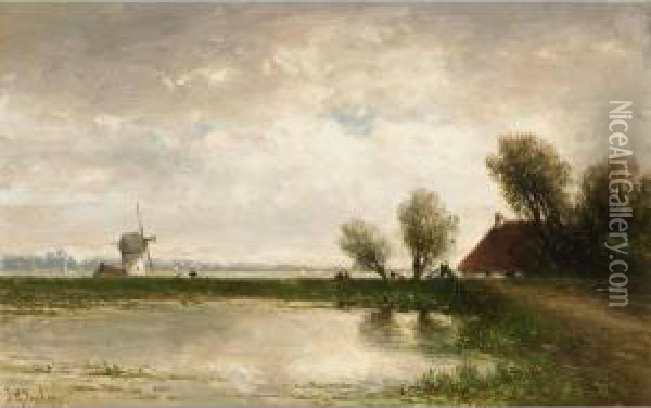 Polder Landscape Oil Painting - Johannes Gijsbert Vogel