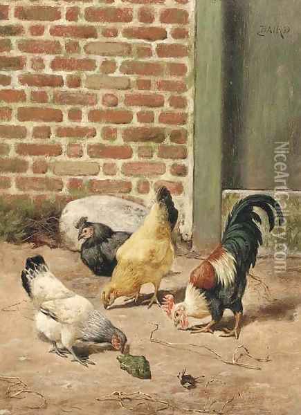 Chickens in a farmyard Oil Painting - William Baptiste Baird
