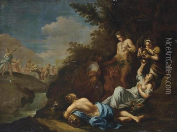 King Midas Before Bacchus Oil Painting - Giulio Carpione