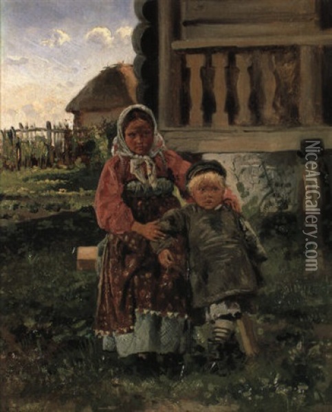Brother And Sister Oil Painting - Vladimir Egorovich Makovsky