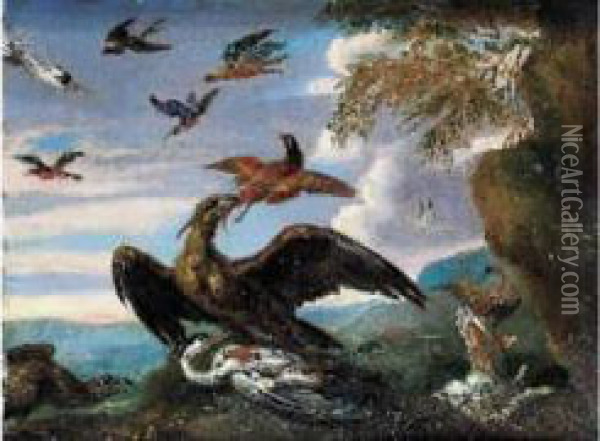 Oiseaux Dans Un Paysage Oil Painting - Ferdinand van Kessel