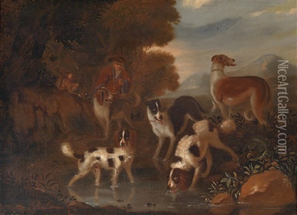 Zwei Landschaften Mit Jagdhunden (pair) Oil Painting - Adriaen Cornelisz Beeldemaker
