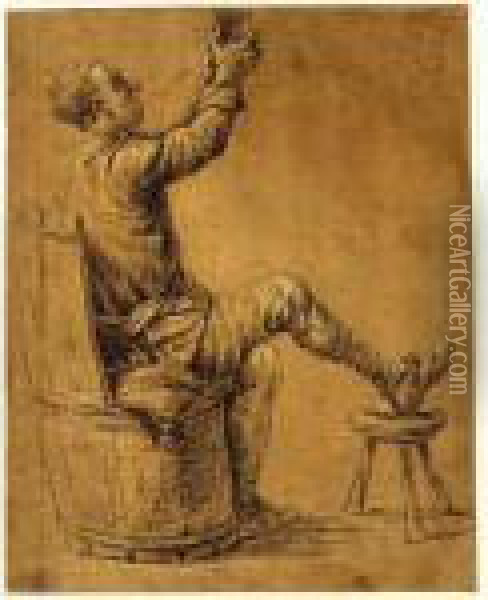 A Seated Man Seen From The Right, Raising His Glass Of Ale Oil Painting - Abraham Diepraam