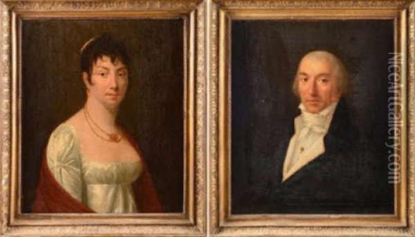 Portrait D'un Couple (pair) Oil Painting - Lucille Foullon