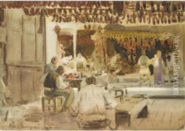 Figures In A Tavern, Athens Oil Painting - Alexander James Mavrogordato