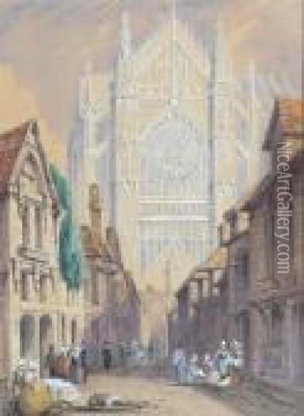 Continental Cathedral Scenes Oil Painting - Samuel Prout
