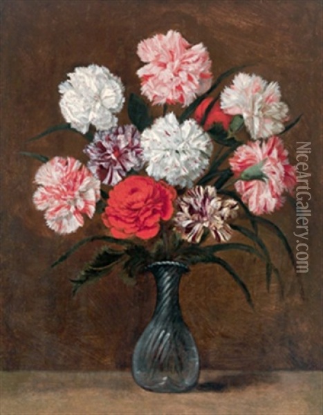 Nelken Und Eine Andere Blume In Einer Venezianischen Glasvase Oil Painting - Philippe de Marlier