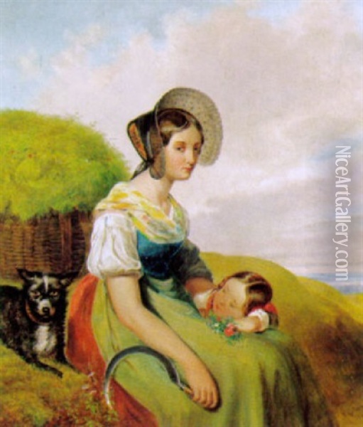 Junge Frau Mit Ihrer Schlafenden Tochter Oil Painting - Vince Grimm