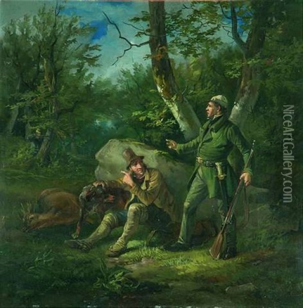 Zwei Wilderer Werden Von Einem Forster Uberrascht Oil Painting - Carl Friedrich Schulz