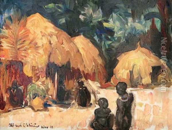 Village En Foret Pres De Kivu Oil Painting - Fernand Allard L'Olivier