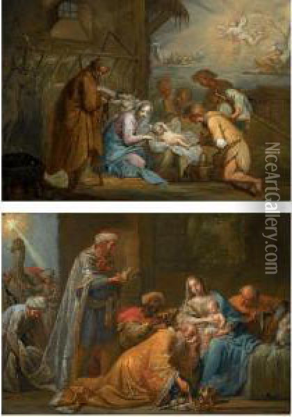 The Adoration Of The Shepherds; The Adoration Of The Magi Oil Painting - Johann Georg Bohm