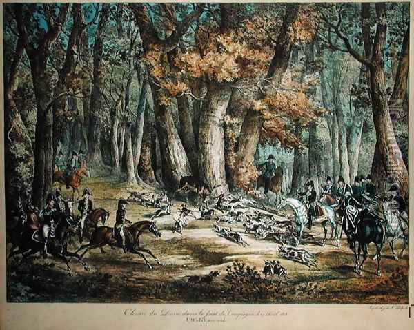 Hunting Deer in the Forest at Compiegne, 27th April 1818 Oil Painting - Carle Vernet