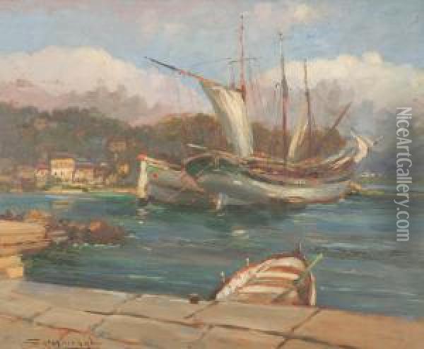 Portofino Oil Painting - Anacleto Moiraghi
