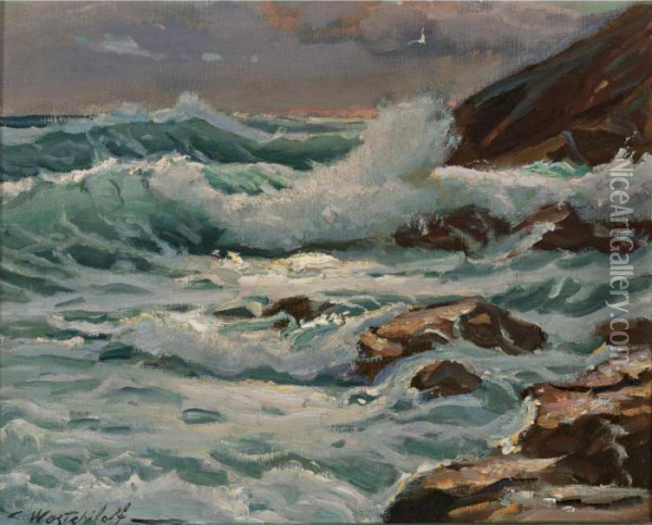 Crashing Waves Oil Painting - Constantin Alexandr. Westchiloff