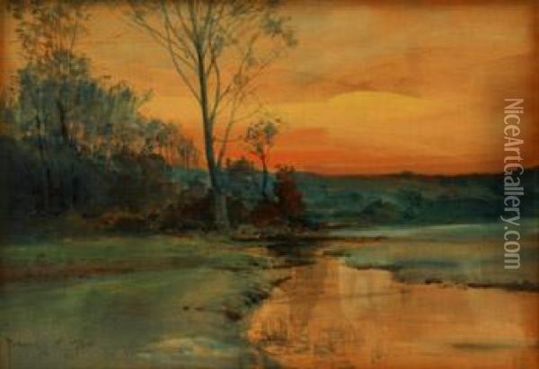 Landscape With Stream At Sunset Oil Painting - Parker Newton