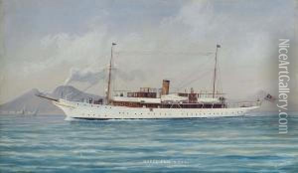 The New York Yacht Club's Steam Yacht 
Happy Days 
 In Mediterranean Waters Off Naples Oil Painting - L. Papaluca