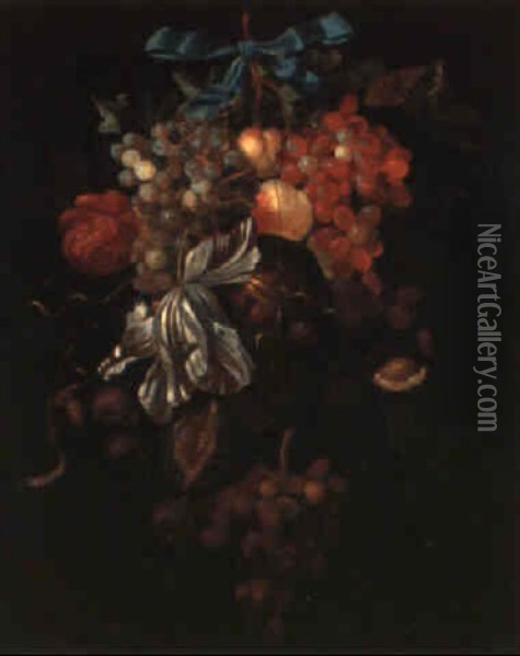 Nature Morte Aux Fruits Et Aux Fleurs Oil Painting - Cornelis De Heem