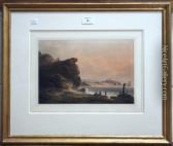 View Of Scarborough From The Black Rocks Oil Painting - Nicholson, F.