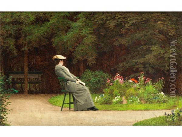 Lesende Dame In Einem Park Oil Painting - Carl Scherres