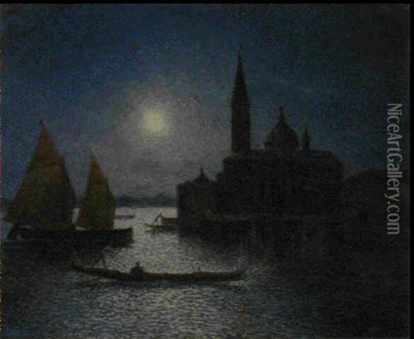 Venise, San Giorgio, Au Clair De Lune Oil Painting - Ferdinand du Puigaudeau
