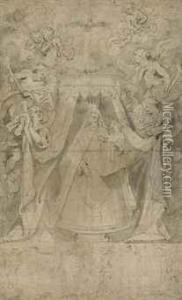Our Lady Of Mount Carmel: The Madonna And Child Surrounded Byangels Oil Painting - Abraham Jansz. van Diepenbeeck