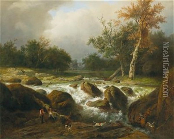 Hunters At A Creek Oil Painting - Willem Bodemann